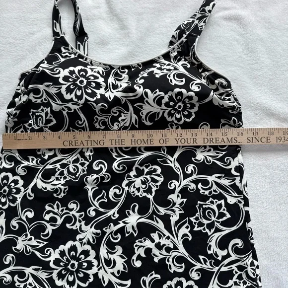 Lands’ End Tankini Swim Top Black W/White Floral Pattern Size 10 - Picture 7 of 13